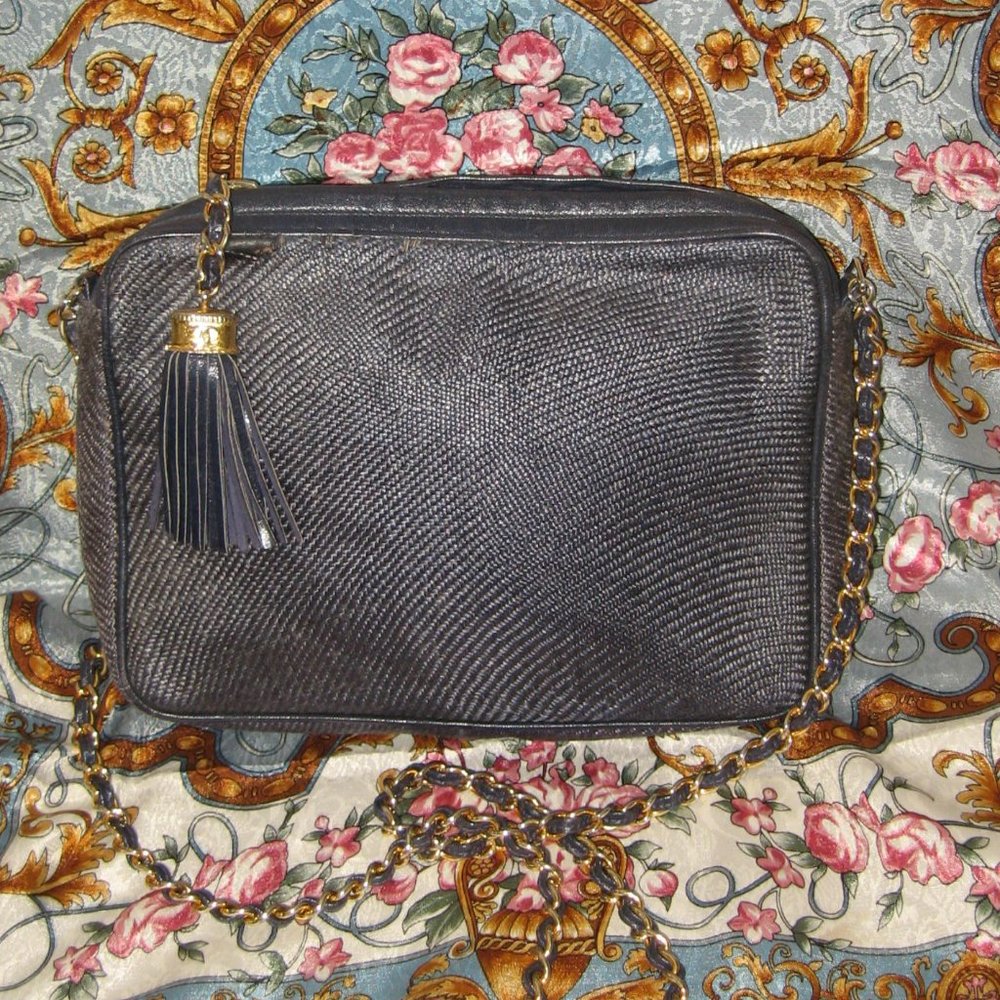 ❤️2 Pc AUTHENTIC CHANEL Navy   Raffia Deauville Clutch Crossbody Pochette Purse